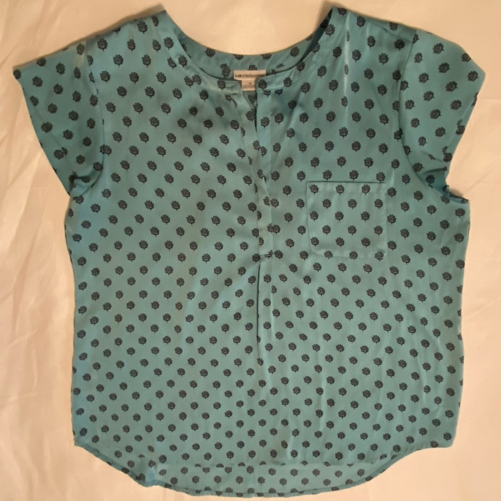 Liz Claiborne  Light Turquoise Floral Blouse